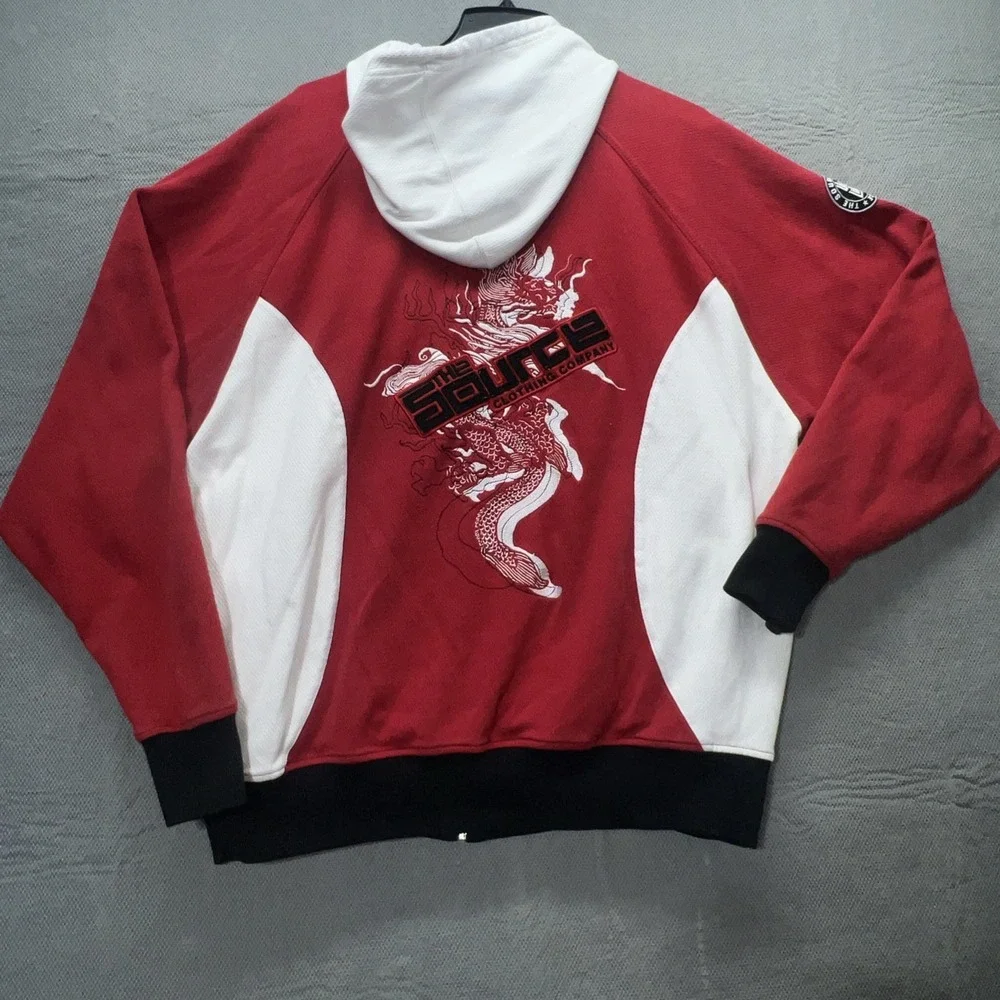 The Source Clothing Co. Jacket Jersey Knit Red Black VTG Rare Hip Hop Sz XL